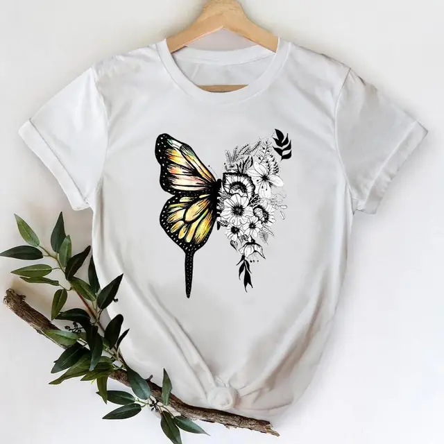 European And American Summer Women's Watercolor Butterfly Sweet Couple Loose Short Female Harajuku Style Round Neck Coz26689 - Shop at LoveMi