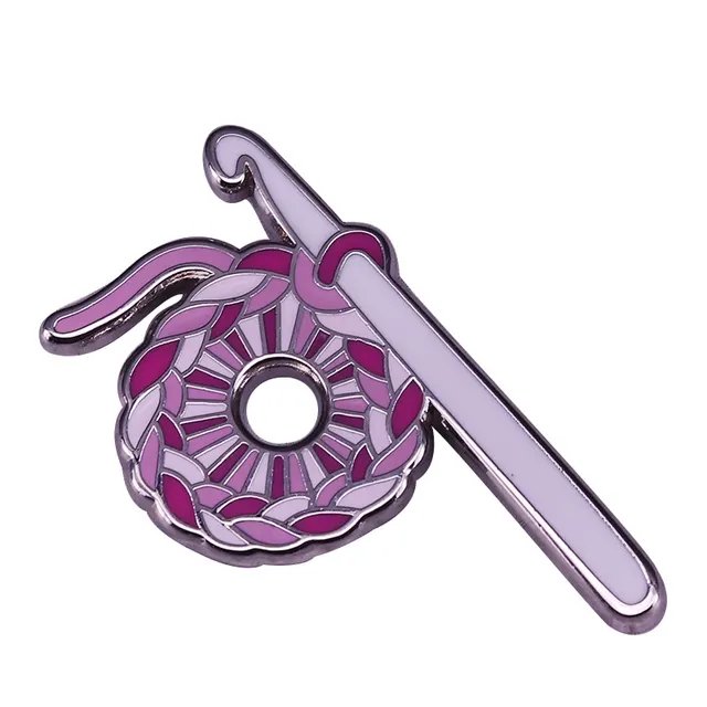 Knit Badge Yarn Art Enamel Brooch Silver2 - Shop at LoveMi