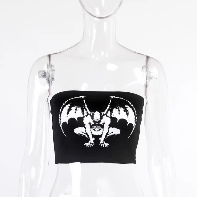 Dark Style Pattern Print Tube Top European And American Summer Sexy Fashion Inner Match Vest Black - Shop at LoveMi