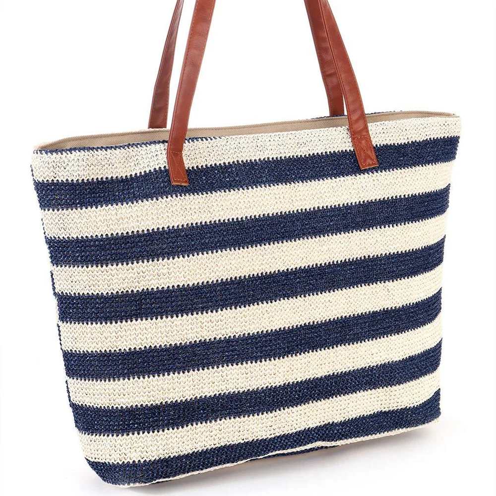 Women's Outdoor Popular Straw Beach Bag - Blue - View 1