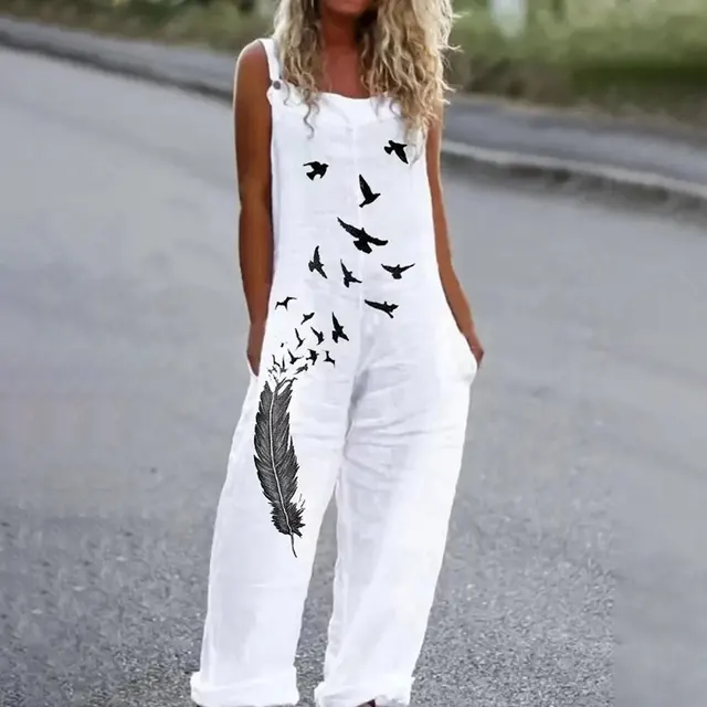 Women's Printed Sleeveless Sling Loose Casual Jumpsuit - Pattern Three