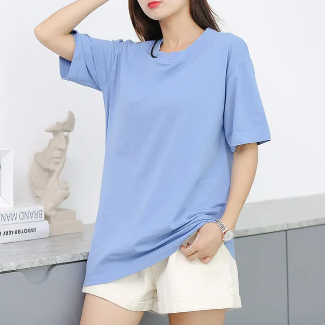 Summer Women's Pure Cotton With Chest Pad Round Neck Short Sleeve Blue - Shop at LoveMi