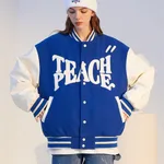 Women's New Loose Sweater Casual Baseball Jacket - Blue