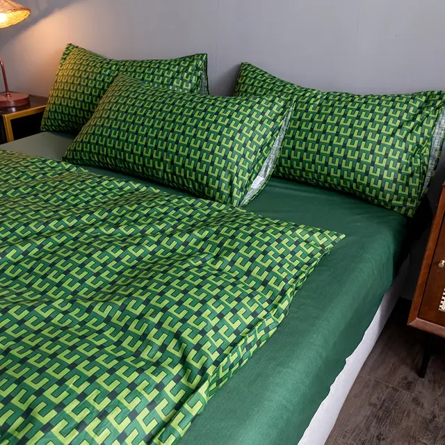 Pure Cotton Fitted Sheet Quilt Set Wild Green - Shop at LoveMi
