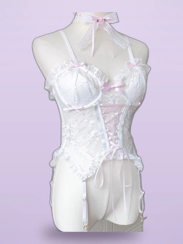 French Girl Sweet Lace Small Sling Short Corset White - Shop at LoveMi