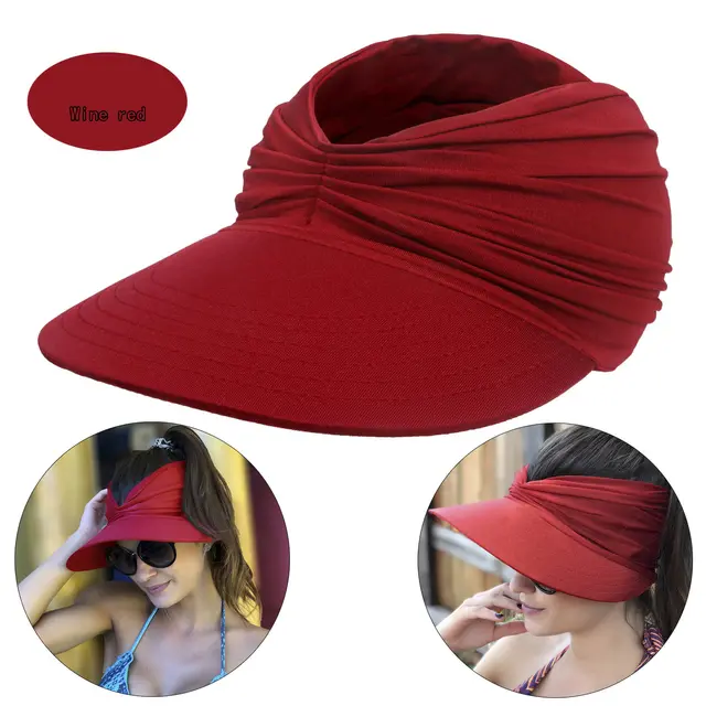 Women's New Empty Top Sunscreen Sports Beach Sun Hat B Wine Red - Shop at LoveMi