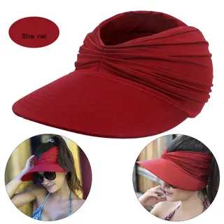 Women's New Empty Top Sunscreen Sports Beach Sun Hat - B Wine Red