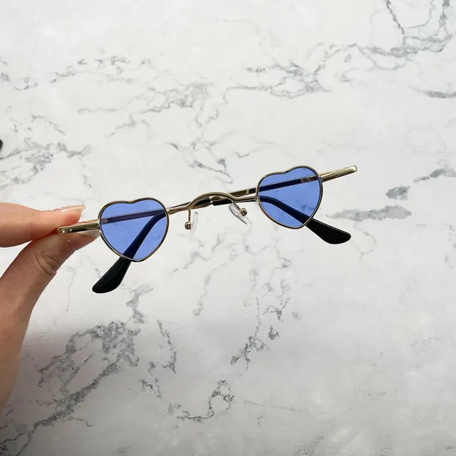 Love Retro Funny Small Frame Eyes Glasses Gold Frame Blue Film - Shop at LoveMi