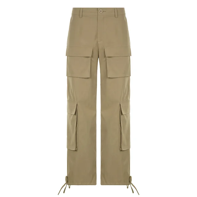 Solid Color Multi pocket Cargo Pants Simple Khaki - Shop at LoveMi