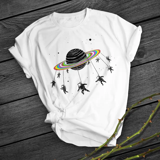 Psychedelic Planet Print Short Shirt Team Uniform European And American Fabrics White - Shop at LoveMi
