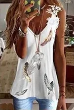 Women's Summer New Lace Sleeveless V-neck Printed Camisole - Big Feather