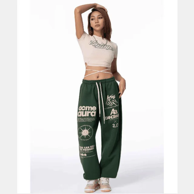 Personalized Print Army Green Sweatpants Men's And Women's Hip hop Loose Green - Shop at LoveMi
