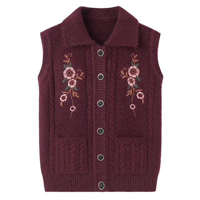 Waistcoat Embroidered Elderly Winter Vest Lapel Purple - Shop at LoveMi