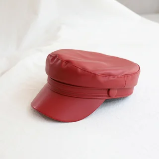 Retro Casual All-match Leather British Octagonal Hat - Wine Red