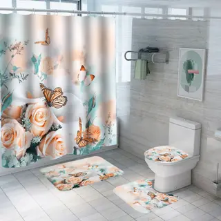 Polyester 3d Printed Shower Curtain Four-piece Set - Color640017