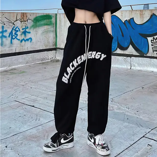 Women's Thin Loose fit Letter Print Sweatpants Black - Shop at LoveMi