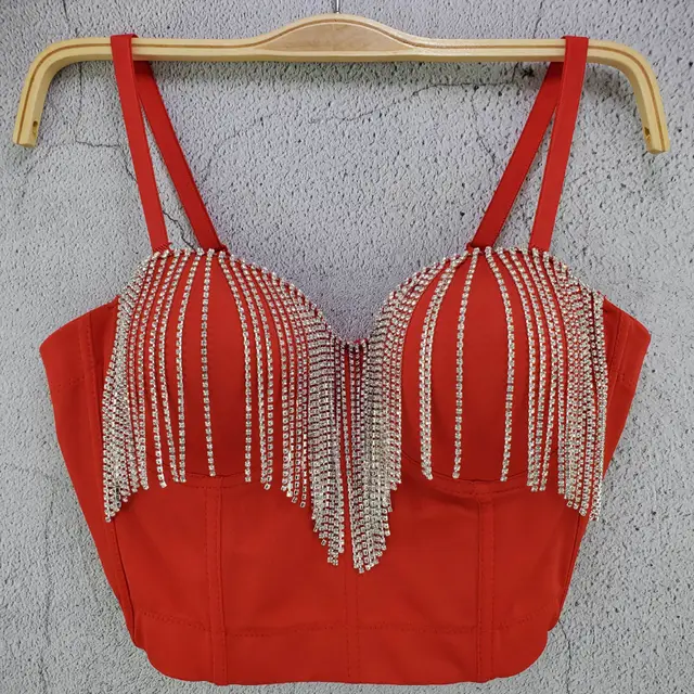 Diamond Tassel Chain Slim fit Camisole Vest Design Short Scheming Summer Slimming Top Red - Shop at LoveMi