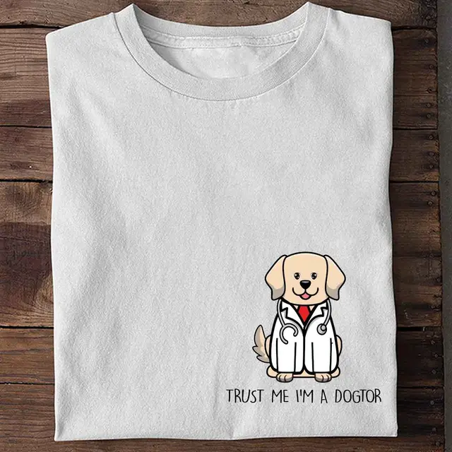 Doctor Dog Print T Shirt Team Uniform European And American Fabrics White - Shop at LoveMi