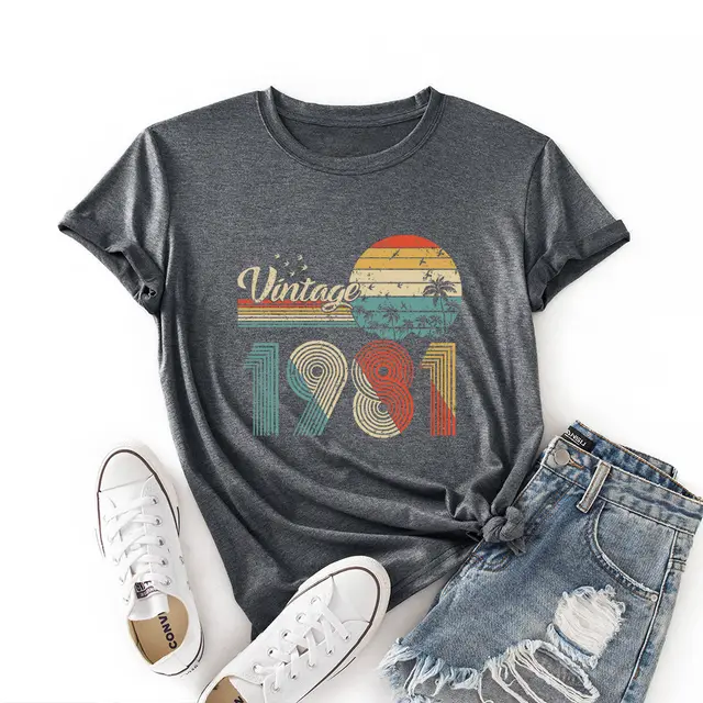 1981 Coconut Sunset Pattern Loose Short Sleeves Grey - Shop at LoveMi