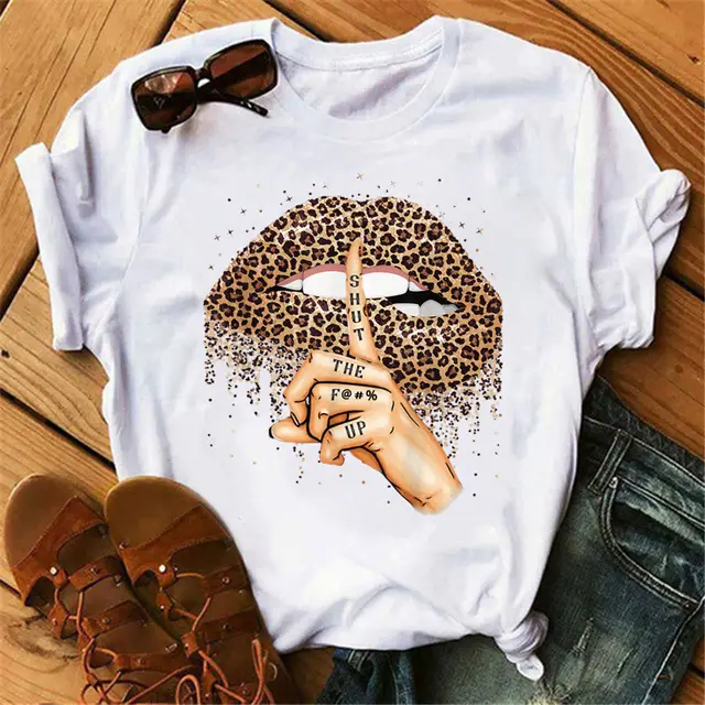 Poker Spades Sequin Lip Print Loose Short Sleeves 13115White - Shop at LoveMi