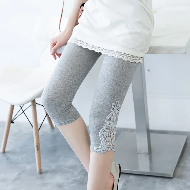 Women's Stretch Slim Fit Slim Hollow Lace Leggings - Grey