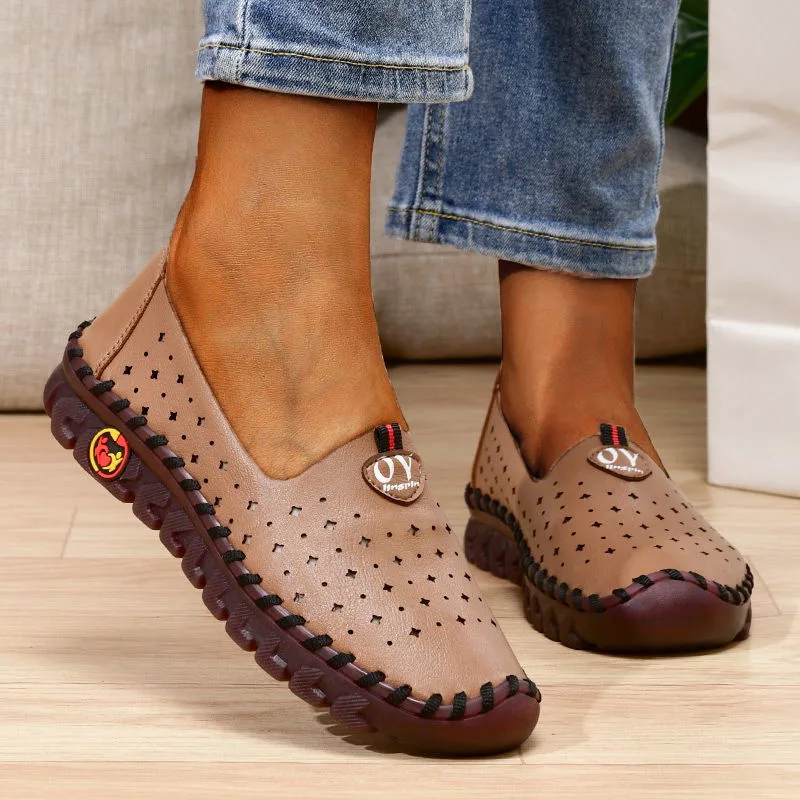 Leather Ladies Mom Casual Loafers Brown - Shop at LoveMi
