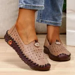 Leather Ladies Mom Casual Loafers - Brown