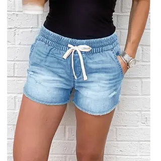 Denim Short Mid Waist Loose Jeans Wash - Light Blue