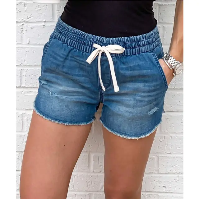 Denim Short Mid Waist Loose Jeans Wash - Navy Blue