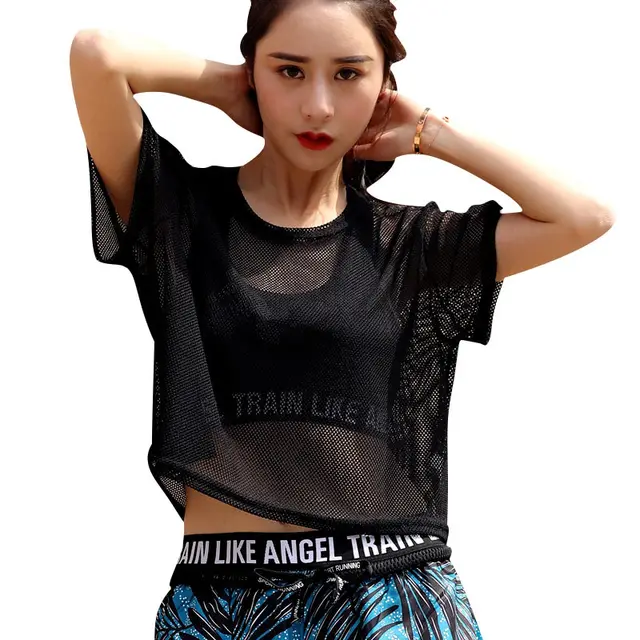 T shirt Loose Blouse Cutout Sports Short Sleeve Black - Shop at LoveMi