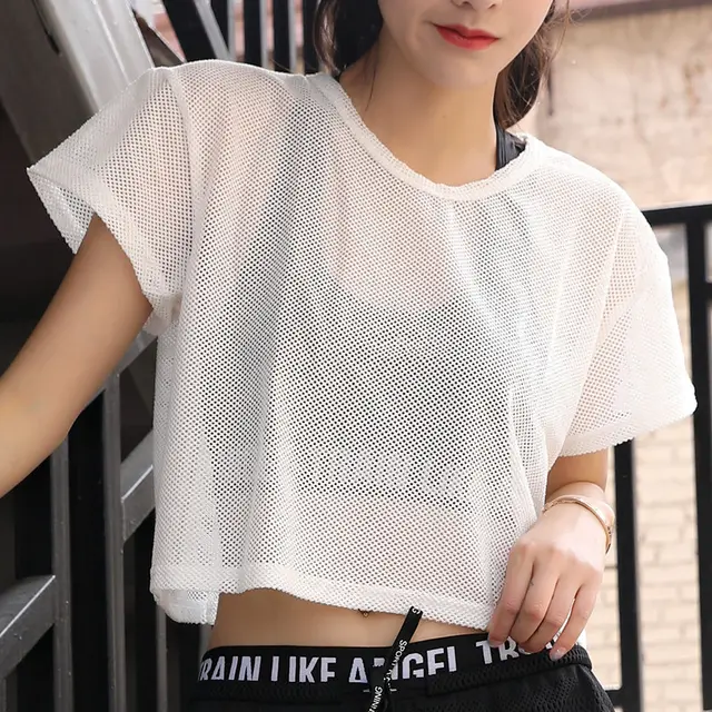 T shirt Loose Blouse Cutout Sports Short Sleeve White - Shop at LoveMi