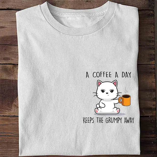 The Cat Drinking Coffee Print Short sleeved Team Jersey European And American Fabrics White - Shop at LoveMi