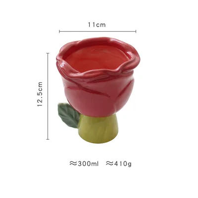 Ins Girl Heart Hand painted Underglaze Rose High footed Dessert Bowl Red High Footed Rose Bowl - Shop at LoveMi