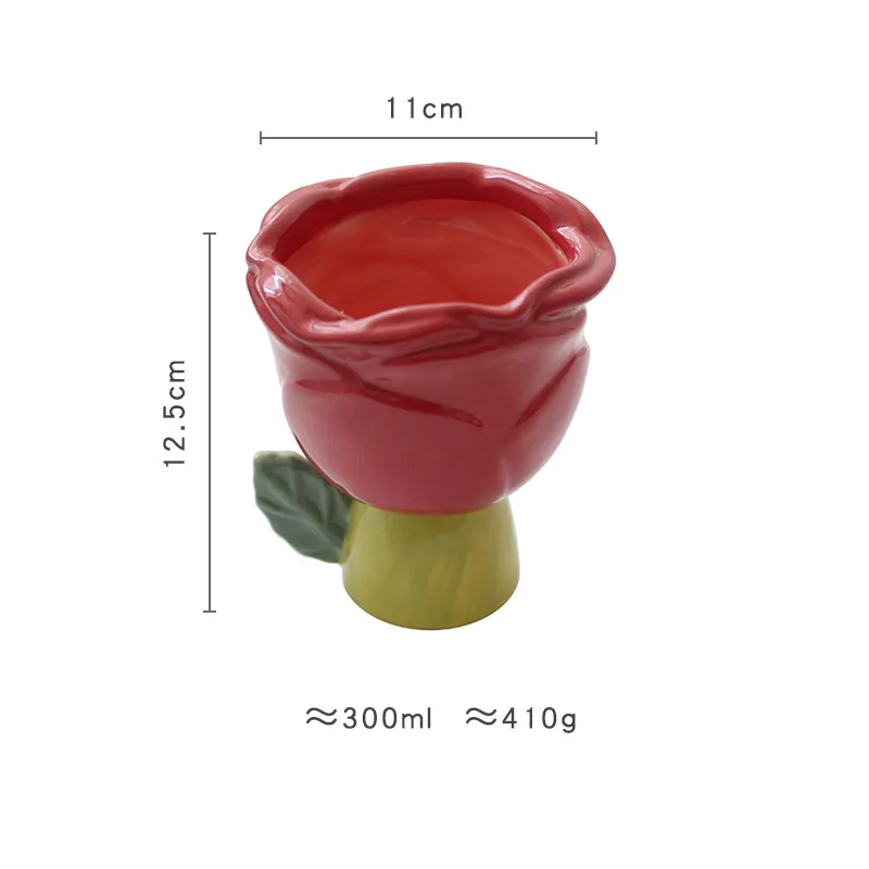Ins Girl Heart Hand-painted Underglaze Rose High-footed Dessert Bowl - Red High Footed Rose Bowl