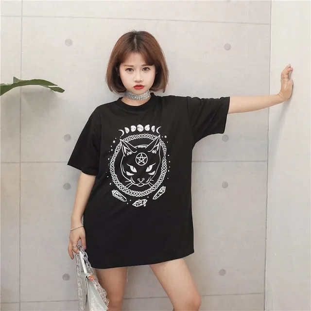 Women's Fashion Printed Round Neck Short Sleeve Top Black - Shop at LoveMi