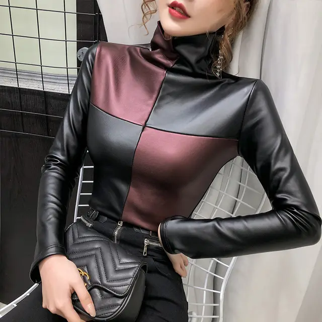 Autumn Winter Assorted Colors Turtleneck Bottoming Shirt Slimming Stretch Plus Suede Small Shirt Versatile Long Sleeve T shirt Women 5693 Wine Red - Shop at LoveMi