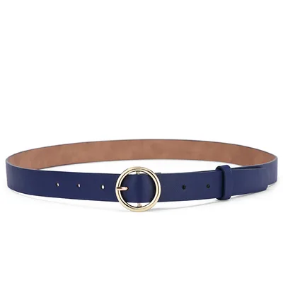 Women's Fashion Versatile Round Buckle Belt Navy Blue - Shop at LoveMi