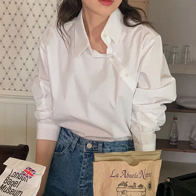 Women's Simple Design Loose Shirt Top White - Shop at LoveMi