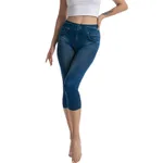 Women's Faux Denim Leggings Cropped Pants - Blue
