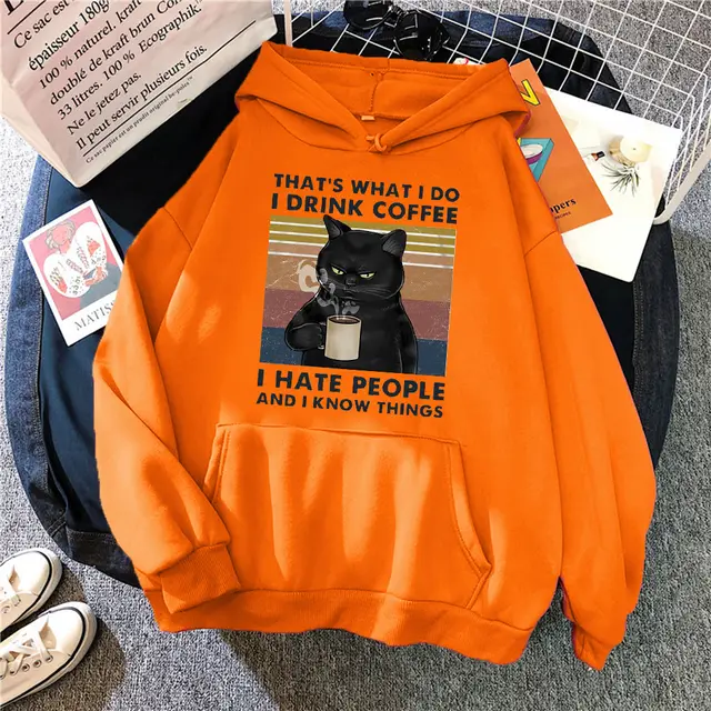 Women's Creative Versatile Printed Cat Hoodie - Orange
