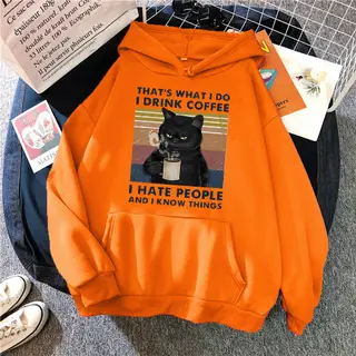 Women's Creative Versatile Printed Cat Hoodie - Orange