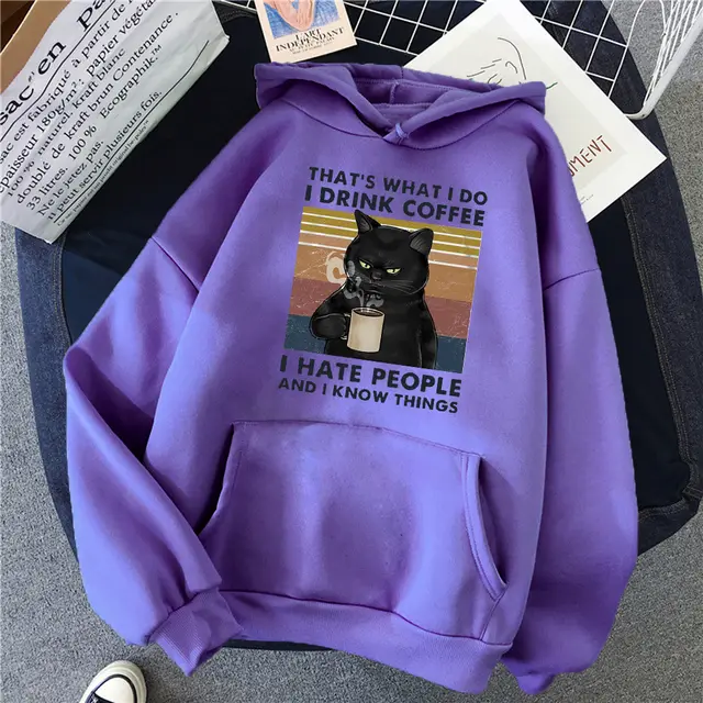 Women's Creative Versatile Printed Cat Hoodie - Purple