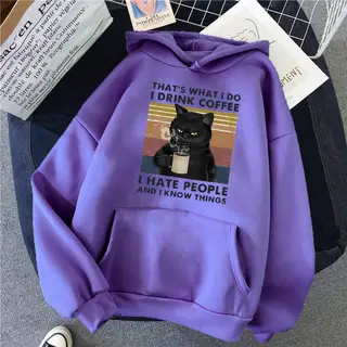 Women's Creative Versatile Printed Cat Hoodie - Purple