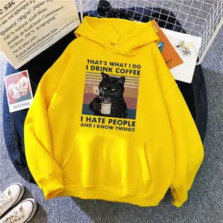 Women's Creative Versatile Printed Cat Hoodie - Yellow