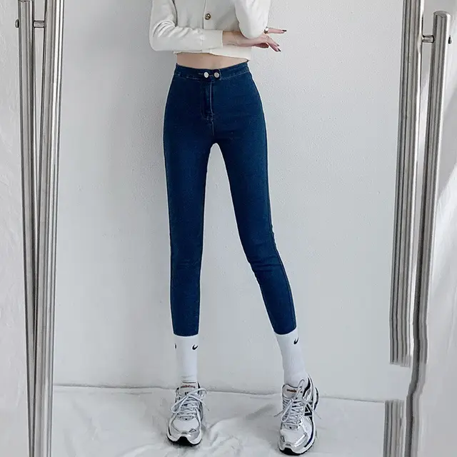 Women's New Hip Lift Elastic Skinny High Waist Jeans Dark Blue - Shop at LoveMi