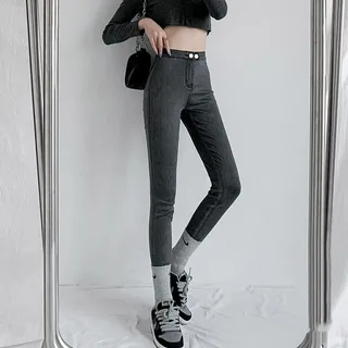 Women's New Hip Lift Elastic Skinny High Waist Jeans - Grey
