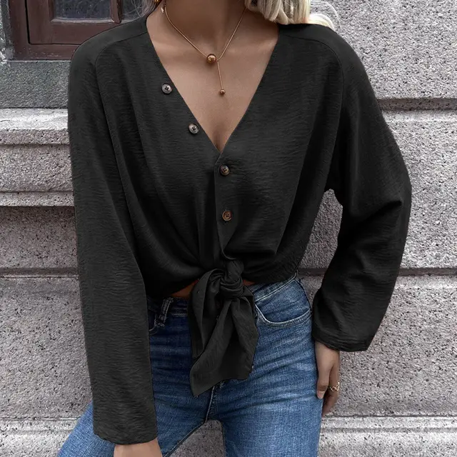Casual Solid Single Breasted Cardigan Long Sleeve Shirt Black - Shop at LoveMi