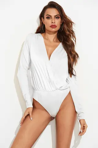Slim Women's Fashion Deep V Neck Jumpsuit - White