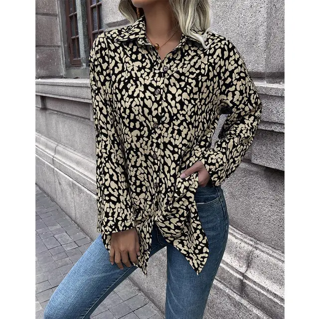 Women's Leopard Print Single Breasted Cardigan Shirt Black - Shop at LoveMi