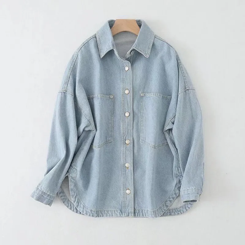 Women's Urban Casual Washed Denim Jacket - Blue